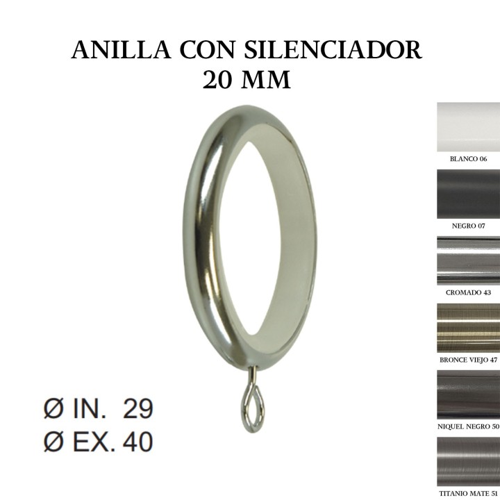 Pack 10 anillas con silenciador zirconio ø20mm