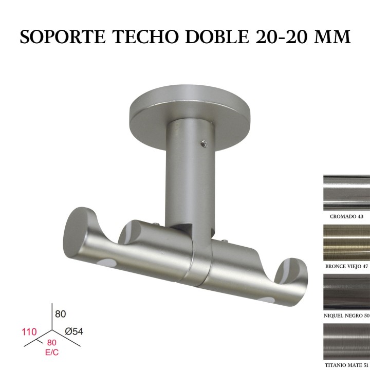 Soporte techo doble zirconio ø20-20mm