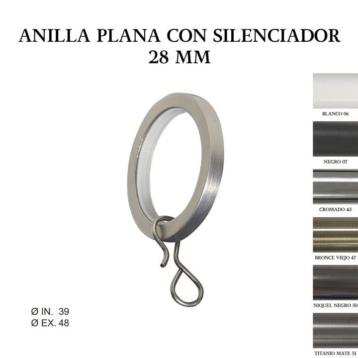 Pack 10 anillas planas con silenciador zirconio ø28mm