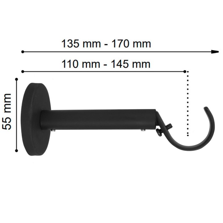 Barra negra de cortina 19 cm